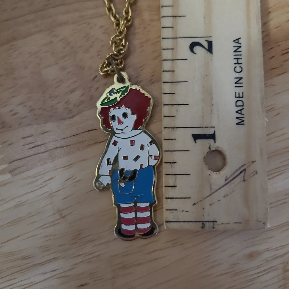 Vintage Raggedy Andy Necklace Original Chain Enamel SMS Pendant Charm
